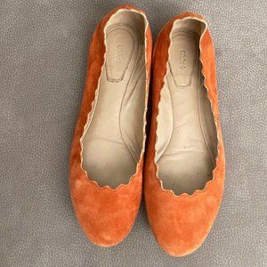 Chloe Scalloped Suede ‘Lauren’ Ballet Flat Sz 36